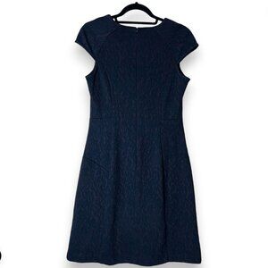 Ann Taylor Womens Size 4 Black Jacquard Sheath Dress‎ Cap Sleeve Cocktail Party